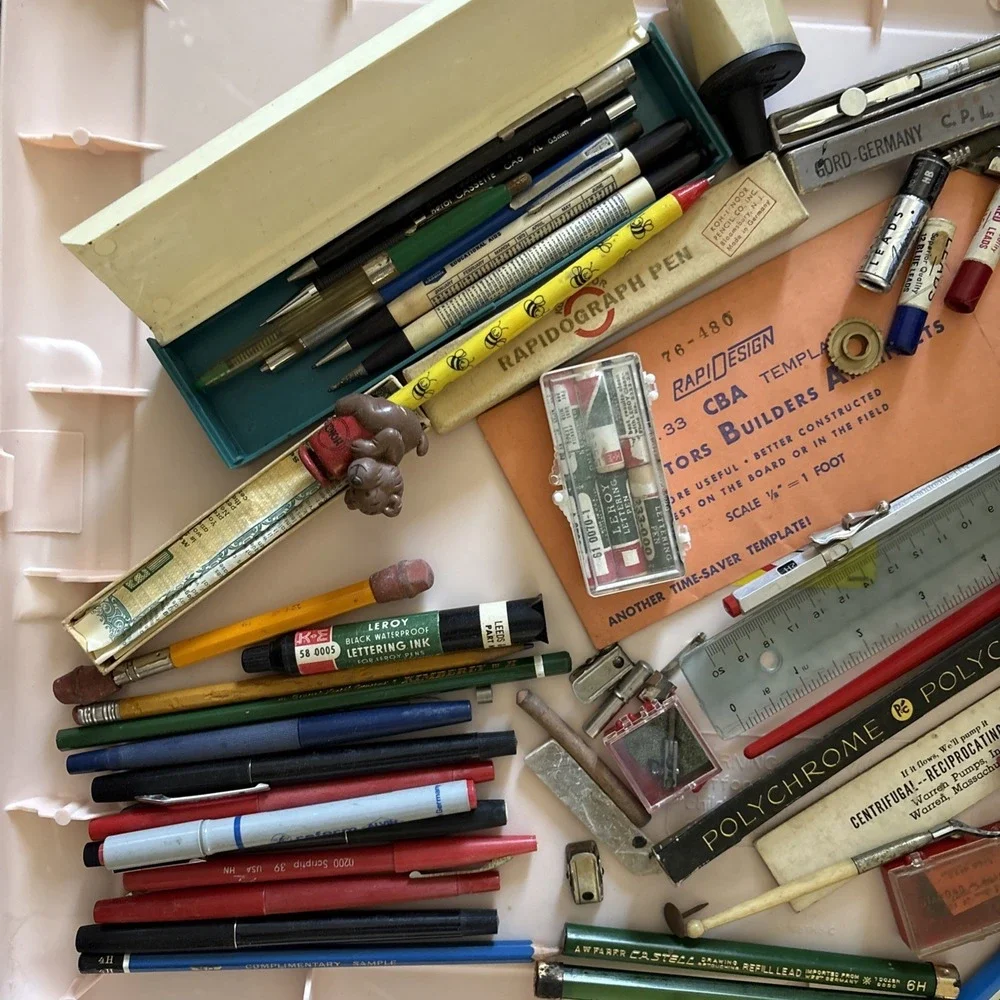 Vintage Drafting Tools ~ Supplies LOT Wrico, Staedtler, Eagle, Vemco, Keuffel 😊